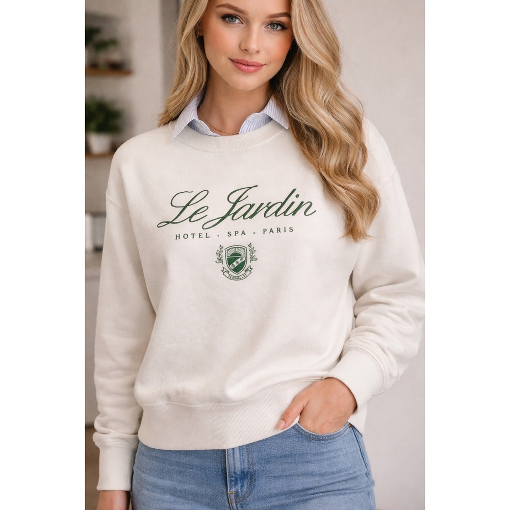 Abercrombie & Fitch Sweatshirt Size Large White Le Jardin Paris Graphic Pullover